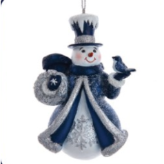Blue and Silver Snowman with Bird - 13.99